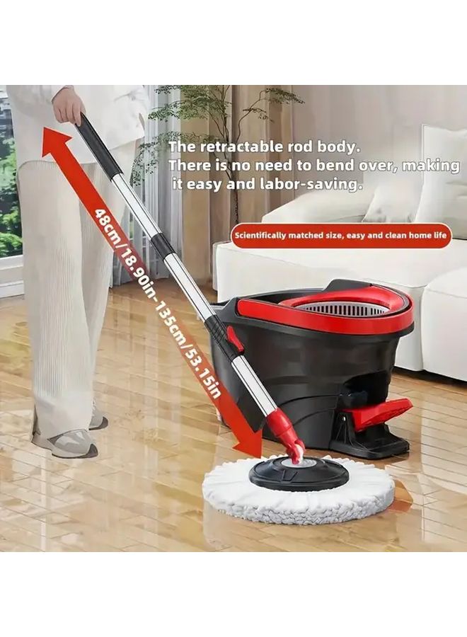 Black Red 4Pcs Wash Free Rotary Mop Set with Retractable Handle and Bucket - Image 4